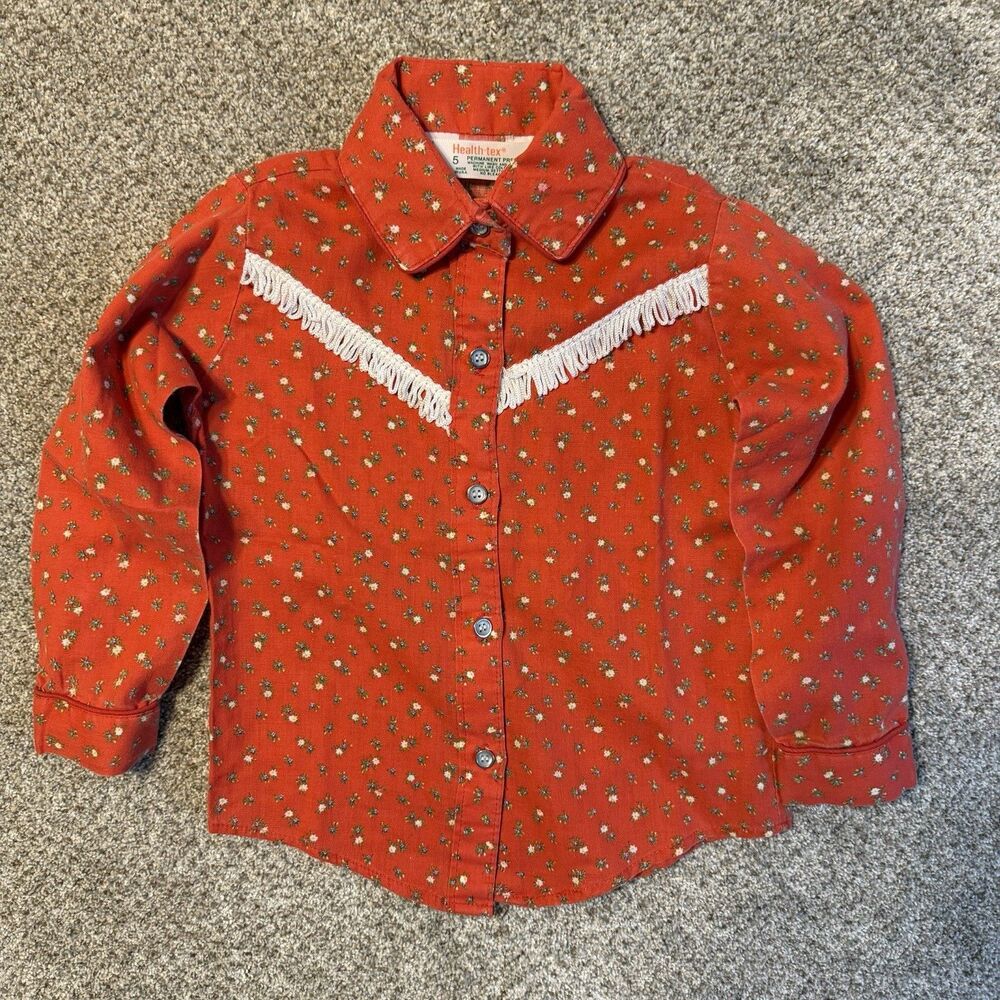 Vintage Western Fringe Shirt Floral Calico Cowgirl Health-tex Kids Size 5